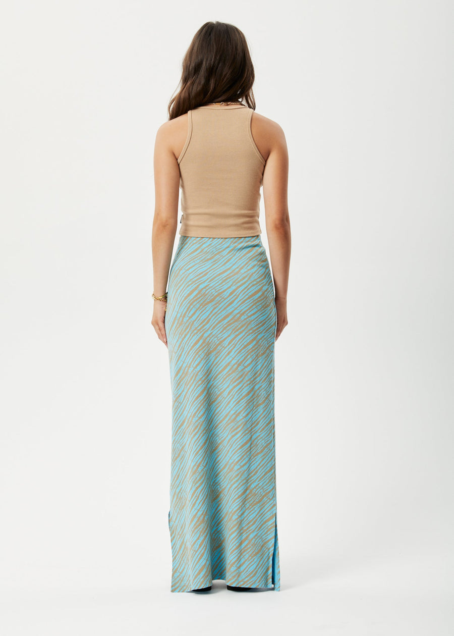 AFENDS Womens Adi - Rib Maxi Skirt - Blue Stripe