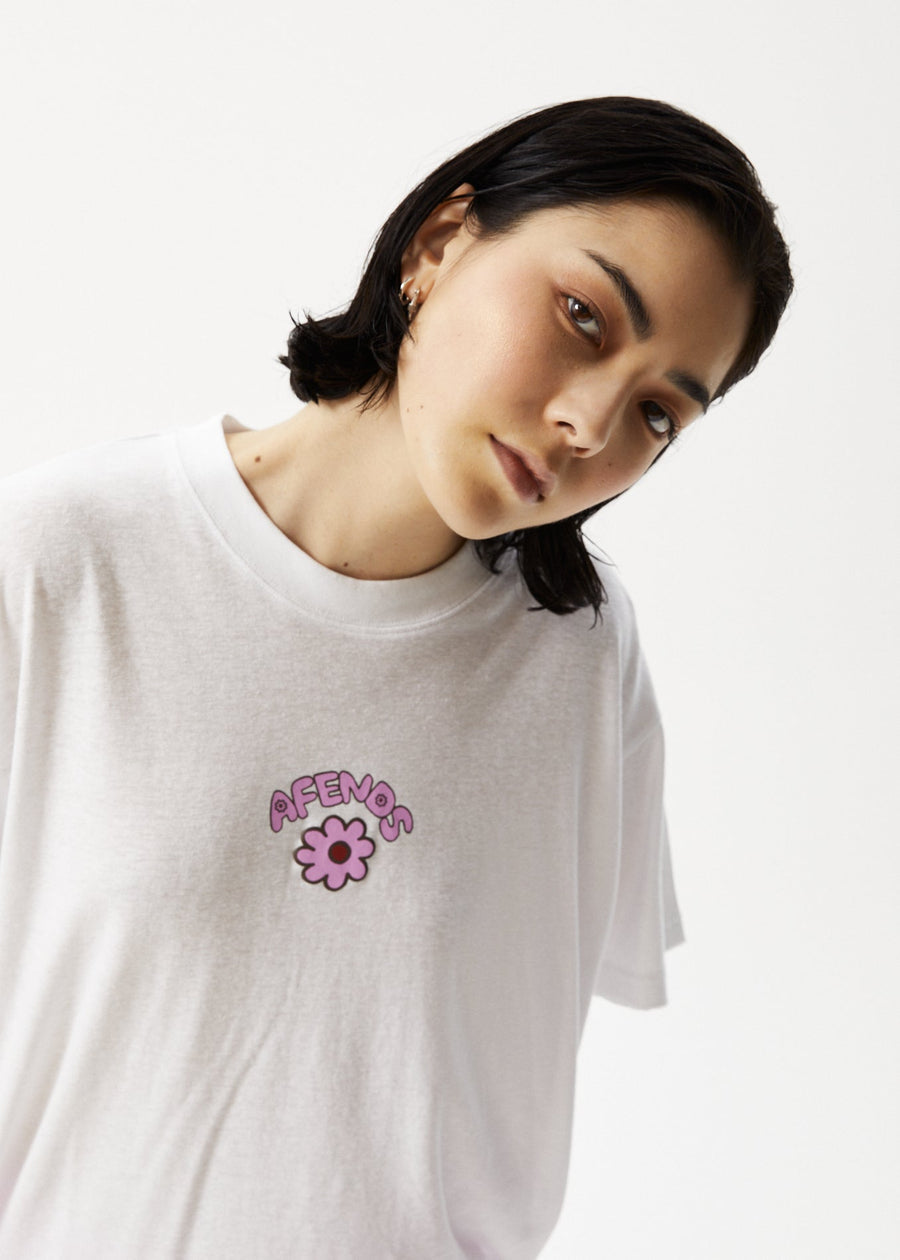 AFENDS Womens Flowers Slay - Oversized Graphic Tee - White