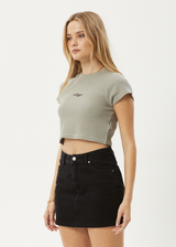AFENDS Womens Harli - Waffle Cropped Tee - Olive - Afends womens harli   waffle cropped tee   olive