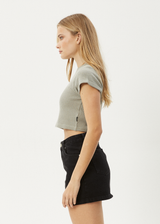 AFENDS Womens Harli - Waffle Cropped Tee - Olive - Afends womens harli   waffle cropped tee   olive