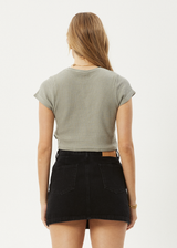 AFENDS Womens Harli - Waffle Cropped Tee - Olive - Afends womens harli   waffle cropped tee   olive