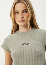 AFENDS Womens Harli - Waffle Cropped Tee - Olive - Afends womens harli   waffle cropped tee   olive