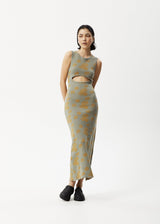 AFENDS Womens Clara - Knit Cut Out Maxi Dress - Olive - Afends womens clara   knit cut out maxi dress   olive 