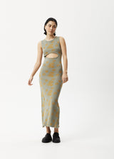 AFENDS Womens Clara - Knit Cut Out Maxi Dress - Olive - Afends womens clara   knit cut out maxi dress   olive 