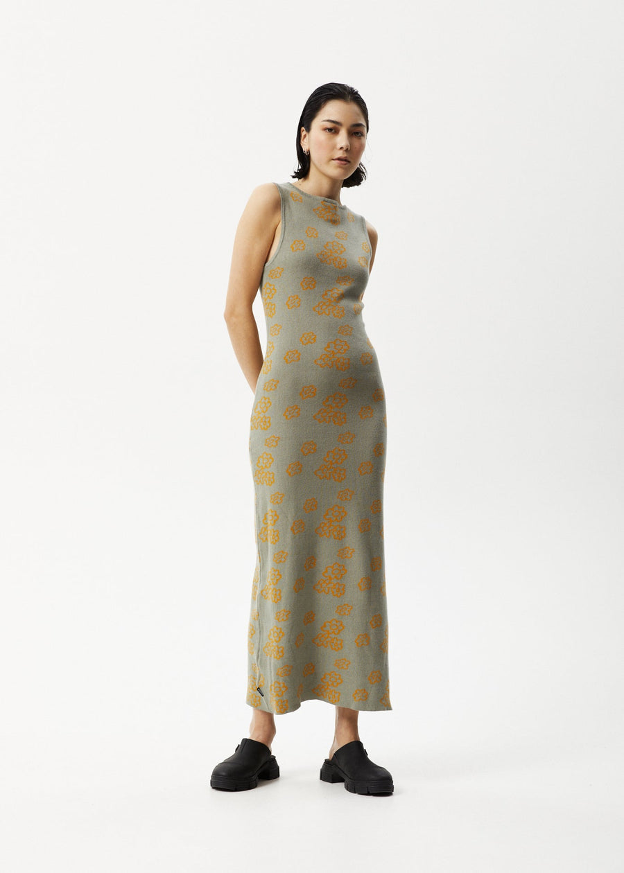 AFENDS Womens Clara - Knit Cut Out Maxi Dress - Olive 