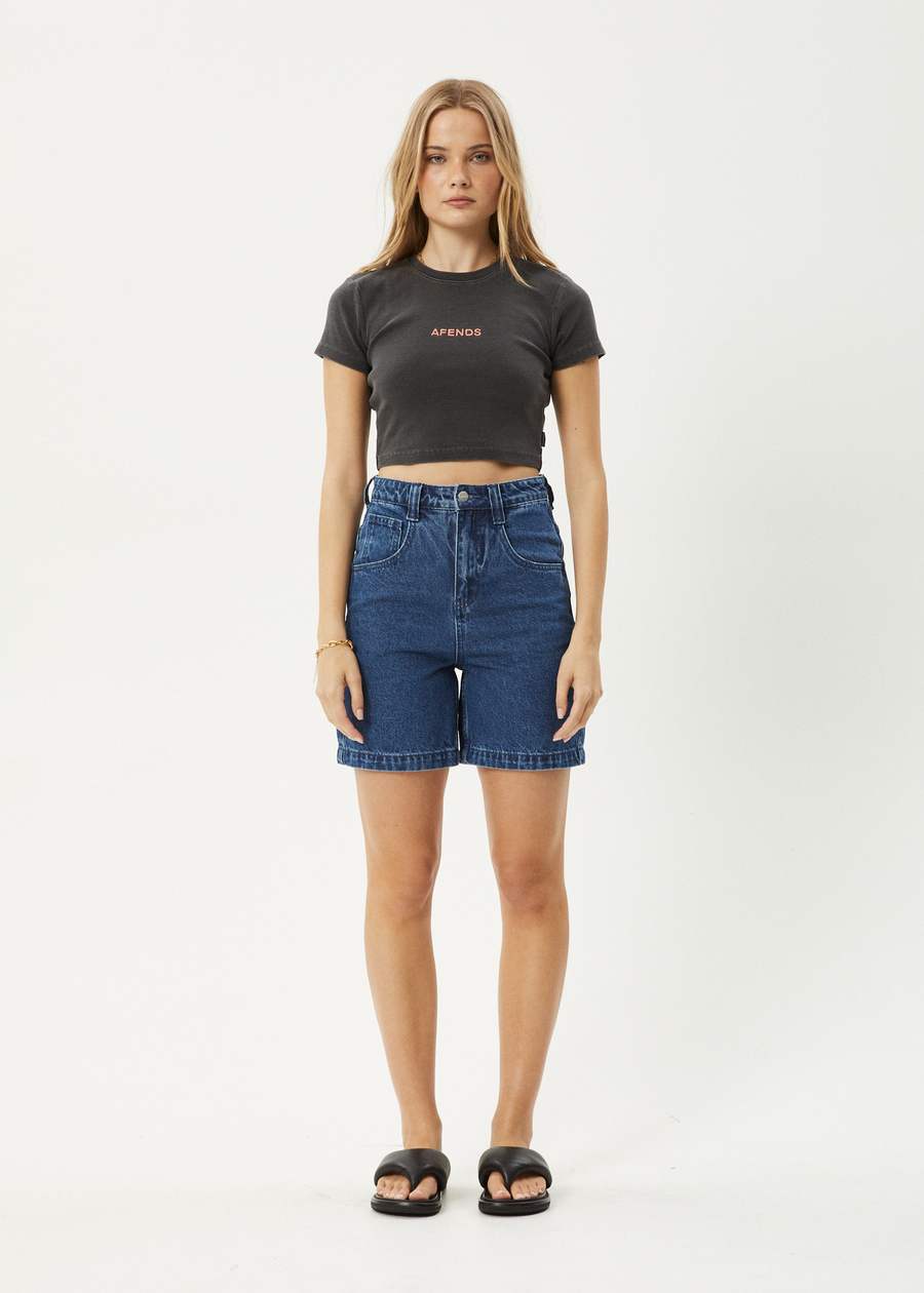 AFENDS Womens Dillon Abbie - Rib Cropped Tee - Stone Black
