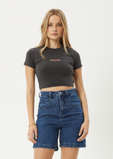 AFENDS Womens Dillon Abbie - Rib Cropped Tee - Stone Black - Afends womens dillon abbie   rib cropped tee   stone black