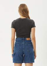 AFENDS Womens Dillon Abbie - Rib Cropped Tee - Stone Black - Afends womens dillon abbie   rib cropped tee   stone black