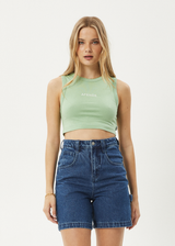 AFENDS Womens Orchid - Cropped Singlet - Pistachio - Afends womens orchid   cropped singlet   pistachio 