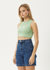 AFENDS Womens Orchid - Cropped Singlet - Pistachio - Afends womens orchid   cropped singlet   pistachio 