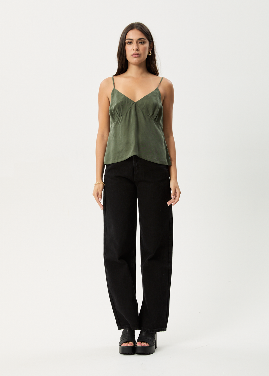 AFENDS Womens Gemma - Cupro Cami Top - Deep Green