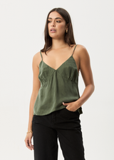 AFENDS Womens Gemma - Cupro Cami Top - Deep Green - Afends womens gemma   cupro cami top   deep green