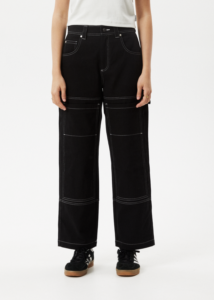 AFENDS Womens Moss - Workwear Pant - Washed Black