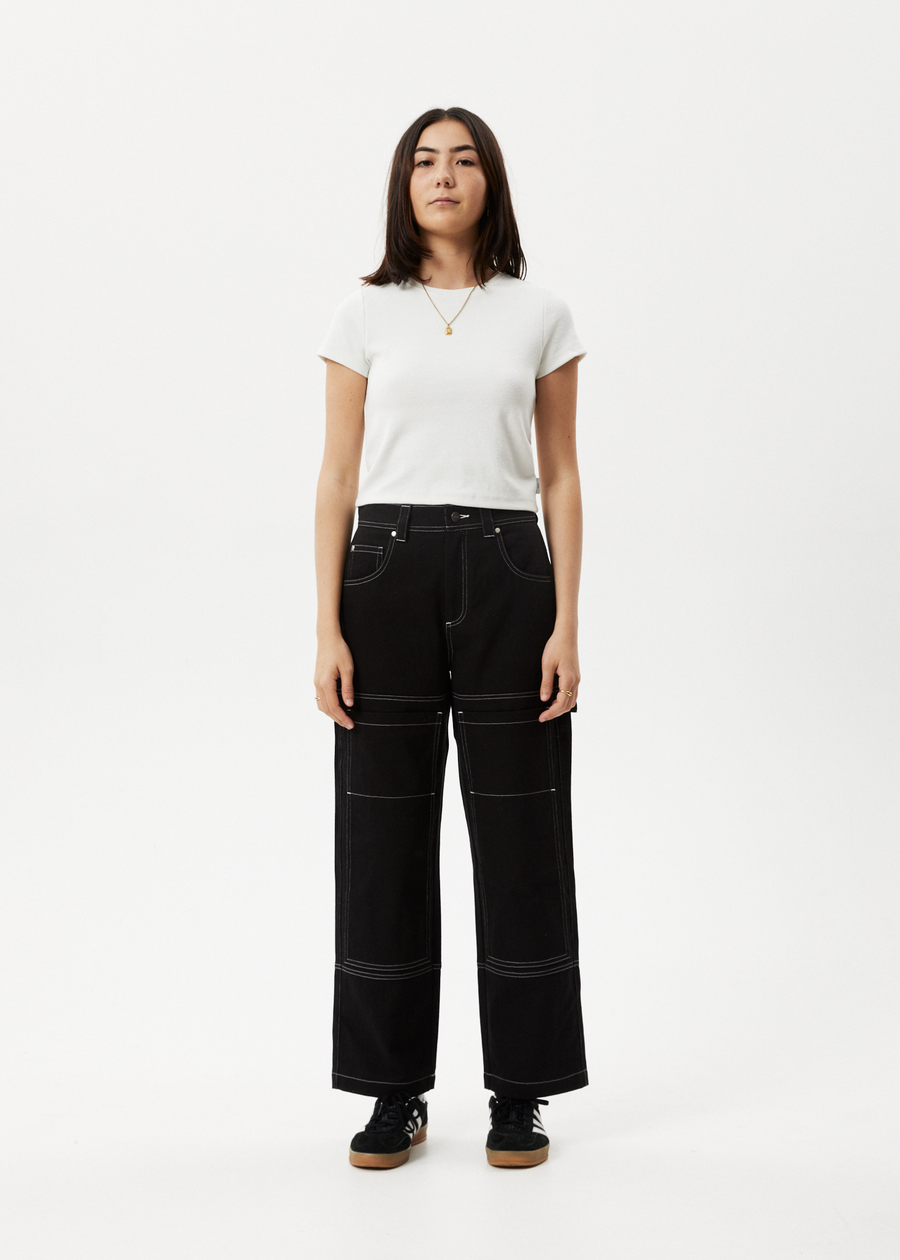 AFENDS Womens Moss - Workwear Pant - Washed Black W233402-WBL-28