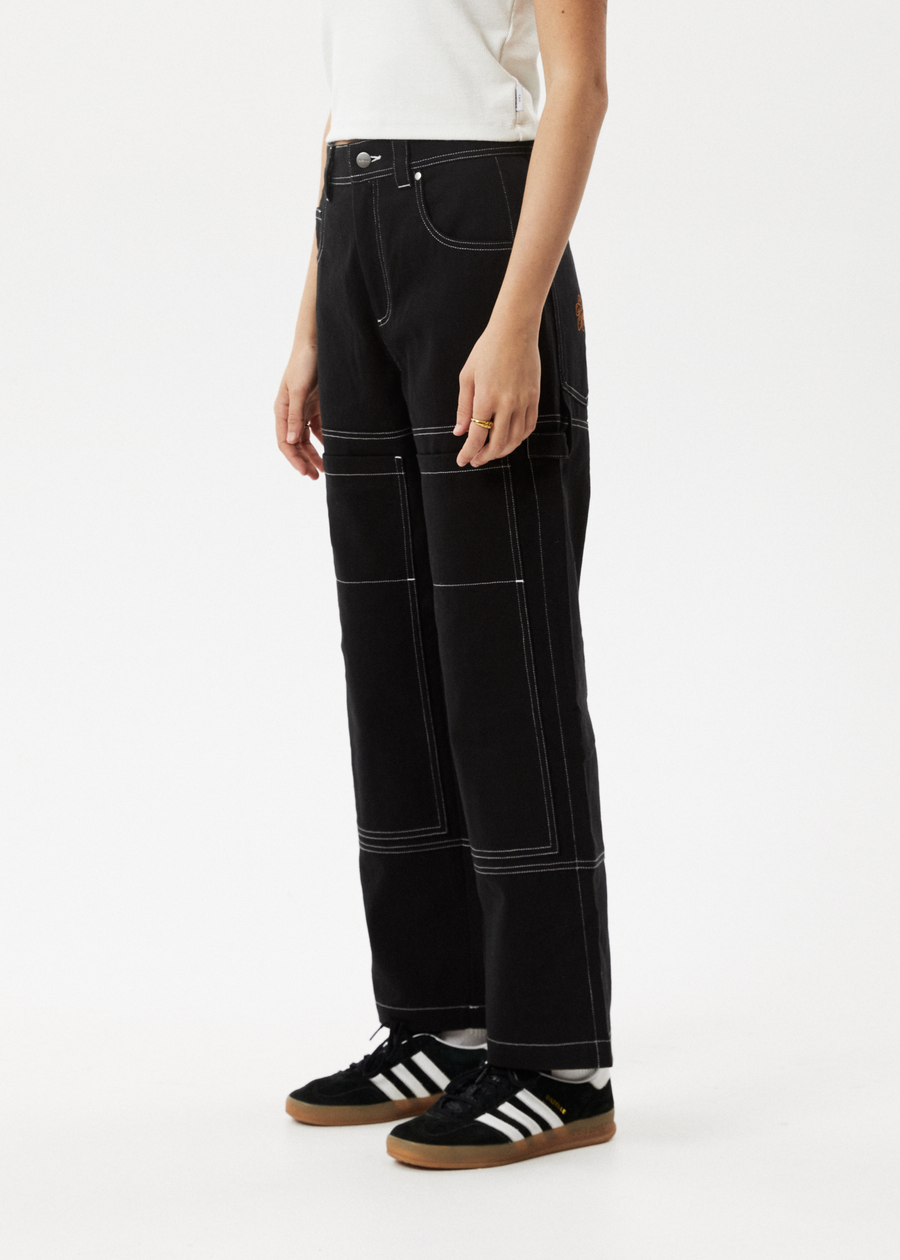 AFENDS Womens Moss - Workwear Pant - Washed Black