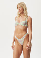 AFENDS Womens Kali - Check Bikini Top - Pistachio Check - Afends womens kali   check bikini top   pistachio check 