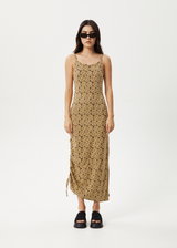 AFENDS Womens Daisy - Gathered Floral Maxi Dress - Toffee - Afends womens daisy   gathered floral maxi dress   toffee 