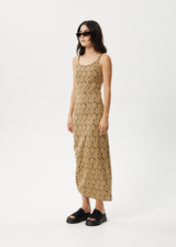 AFENDS Womens Daisy - Gathered Floral Maxi Dress - Toffee - Afends womens daisy   gathered floral maxi dress   toffee 