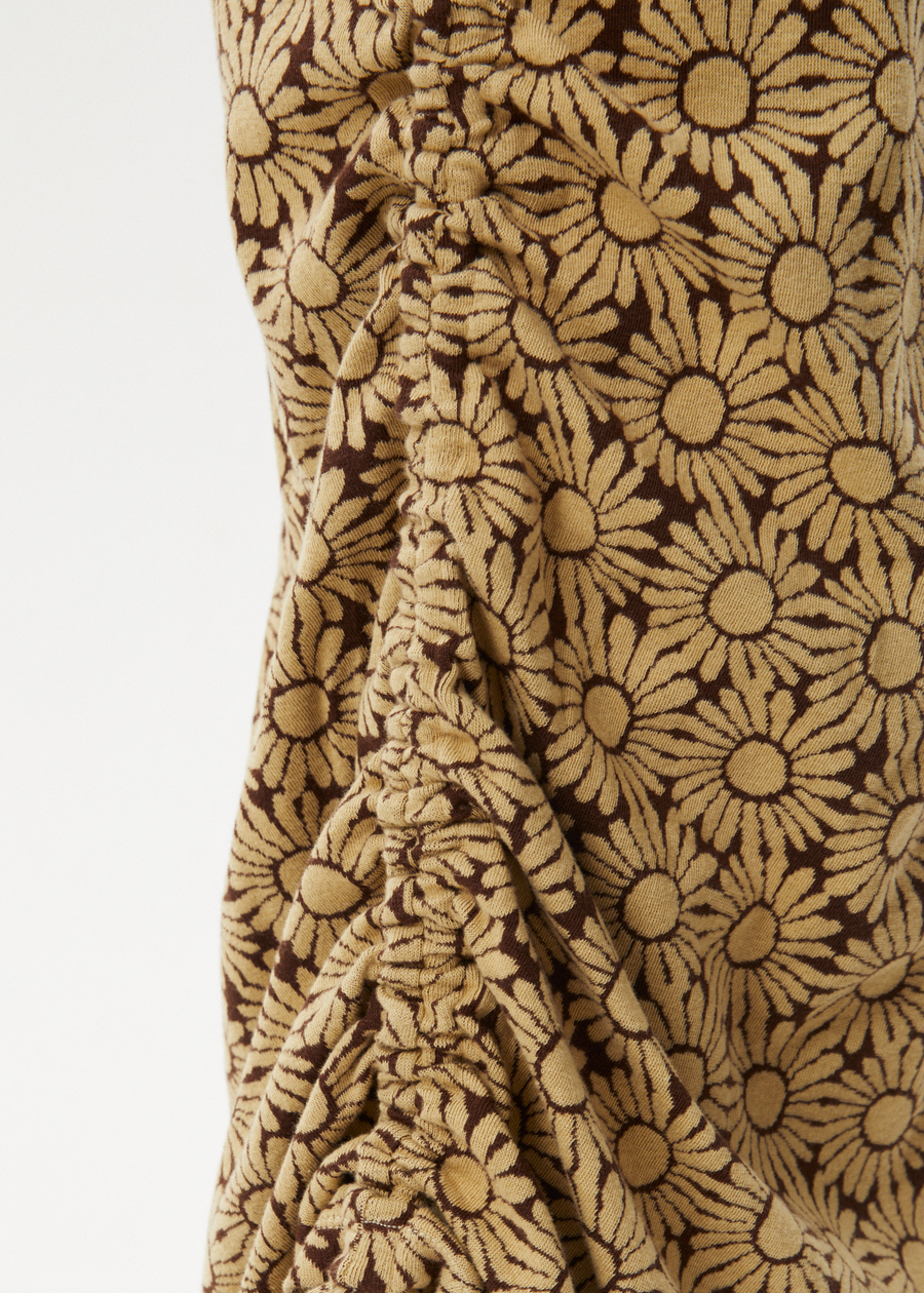 AFENDS Womens Daisy - Gathered Floral Maxi Dress - Toffee 
