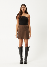 AFENDS Womens Gemma - Cupro Mini Skirt - Coffee - Afends womens gemma   cupro mini skirt   coffee 