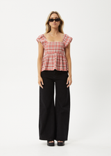 AFENDS Womens Check Out - Top - Red Check - Afends womens check out   top   red check 