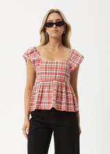 AFENDS Womens Check Out - Top - Red Check - Afends womens check out   top   red check 
