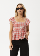 AFENDS Womens Check Out - Top - Red Check - Afends womens check out   top   red check 