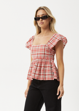 AFENDS Womens Check Out - Top - Red Check - Afends womens check out   top   red check 
