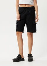 AFENDS Womens Fuji - Relaxed Cargo Short - Black - Afends womens fuji   relaxed cargo short   black 