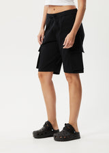 AFENDS Womens Fuji - Relaxed Cargo Short - Black - Afends womens fuji   relaxed cargo short   black 
