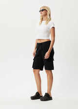 AFENDS Womens Fuji - Relaxed Cargo Short - Black - Afends womens fuji   relaxed cargo short   black 