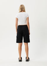AFENDS Womens Fuji - Relaxed Cargo Short - Black - Afends womens fuji   relaxed cargo short   black 