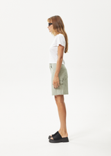 AFENDS Womens Emilie - Canvas Workwear Short - Eucalyptus - Afends womens emilie   canvas workwear short   eucalyptus