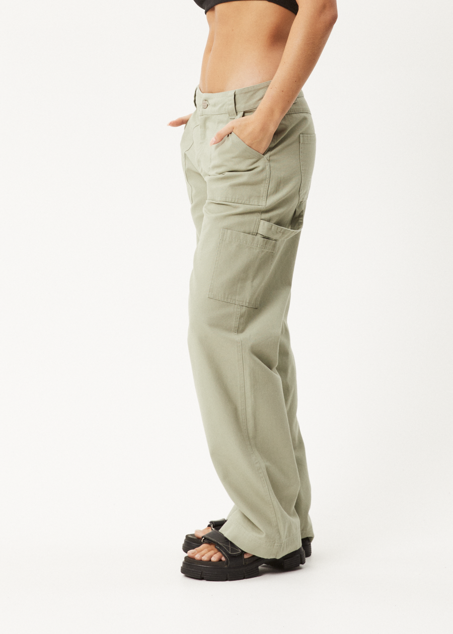 AFENDS Womens Lexi - Low Rise Workwear Pant - Eucalyptus
