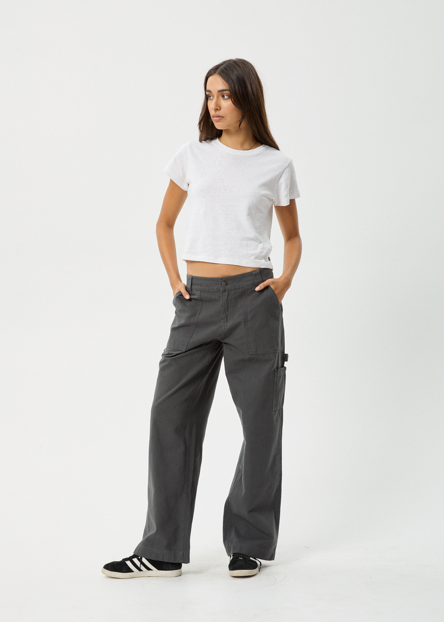 AFENDS Womens Lexi - Low Rise Workwear Pant - Gunmetal