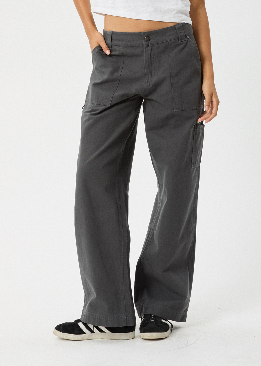 AFENDS Womens Lexi - Low Rise Workwear Pant - Gunmetal