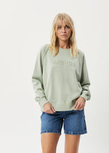 AFENDS Womens Cutback - Raglan Crew Neck Jumper - Eucalyptus - Afends womens cutback   raglan crew neck jumper   eucalyptus