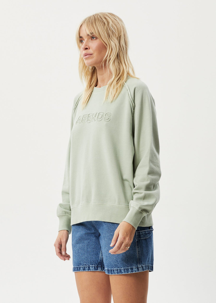 AFENDS Womens Cutback - Raglan Crew Neck Jumper - Eucalyptus