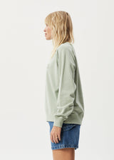 AFENDS Womens Cutback - Raglan Crew Neck Jumper - Eucalyptus - Afends womens cutback   raglan crew neck jumper   eucalyptus