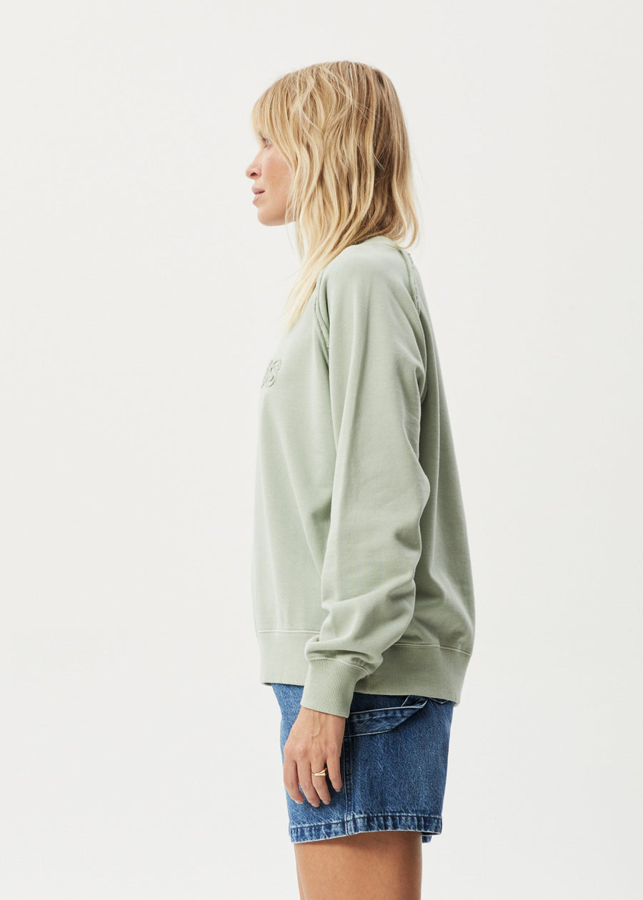AFENDS Womens Cutback - Raglan Crew Neck Jumper - Eucalyptus