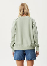 AFENDS Womens Cutback - Raglan Crew Neck Jumper - Eucalyptus - Afends womens cutback   raglan crew neck jumper   eucalyptus