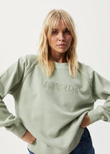 AFENDS Womens Cutback - Raglan Crew Neck Jumper - Eucalyptus - Afends womens cutback   raglan crew neck jumper   eucalyptus