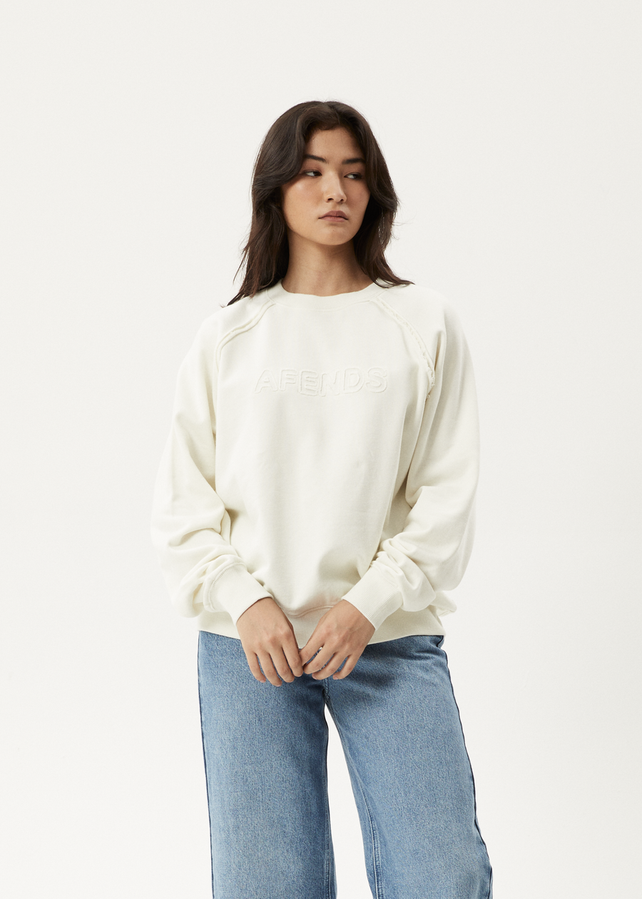 AFENDS Womens Cutback - Raglan Crew Neck Jumper - Off White