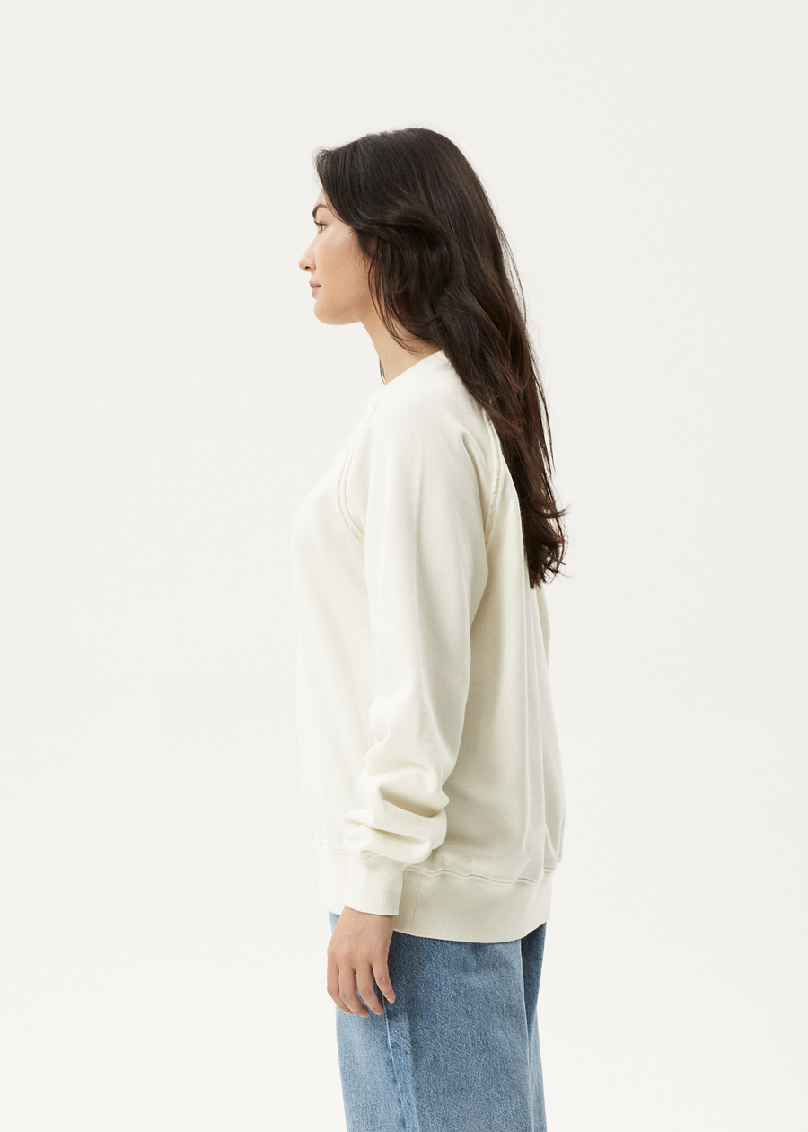 AFENDS Womens Cutback - Raglan Crew Neck Jumper - Off White