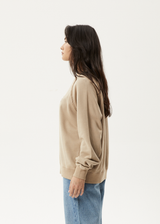 AFENDS Womens Cutback - Raglan Crew Neck Jumper - Taupe - Afends womens cutback   raglan crew neck jumper   taupe