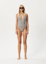 AFENDS Womens Check Out -  Check One Piece - Moonbeam Check - Afends womens check out   check one piece   moonbeam check