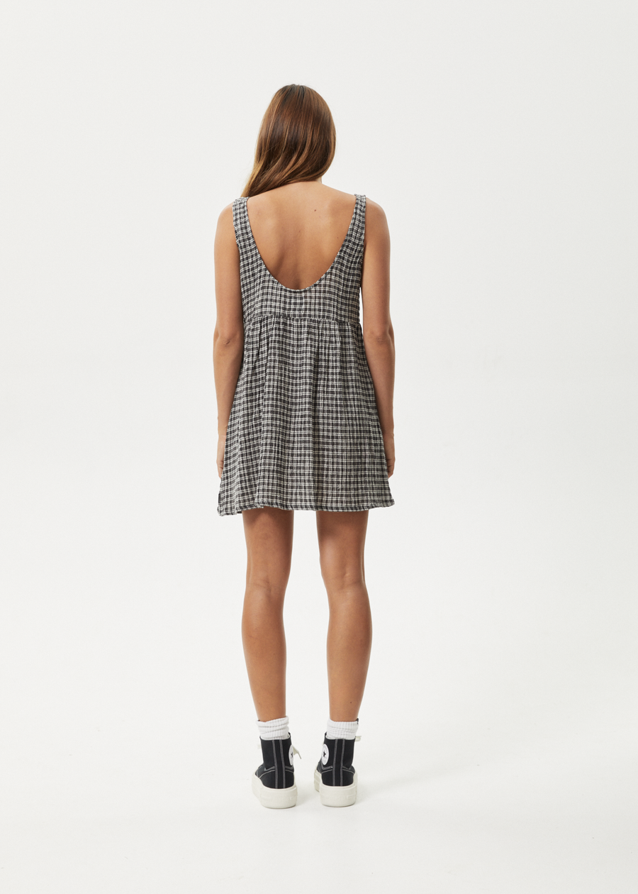 AFENDS Womens Asta Jesse - Seersucker Mini Dress - Steel Check - Streetwear - Sustainable Fashion