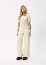 AFENDS Womens Miami - Denim Flared Jumpsuit - Sand - Afends womens miami   denim flared jumpsuit   sand 