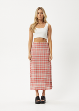AFENDS Womens Check Out - Midi Skirt - Red Check - Afends womens check out   midi skirt   red check 