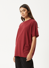 AFENDS Womens Slay - Oversized Tee - Burgundy - Afends womens slay   oversized tee   burgundy